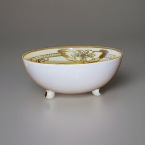 Footed Cream Soup Bowl Border Meito Flowers‎ Gold Raised Hand Painted Japan
